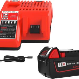 Replace for Milwaukee M18 Battery and Charger Combo 6.0ah,Compatible with Milwaukee M18 Cordless Power Tools 18V Lithium Battery 48-11-1850 48-11-1840 48-11-1860
