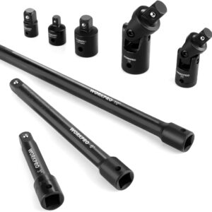 WORKPRO 9-Piece Impact Socket Extension Set, Includes 3/8" Drive Extension Bar Set, 1/4", 3/8" & 1/2" Drive Universal Joints and Adapters, Premium Chrome Vanadium Steel with Black Phosphate Finish