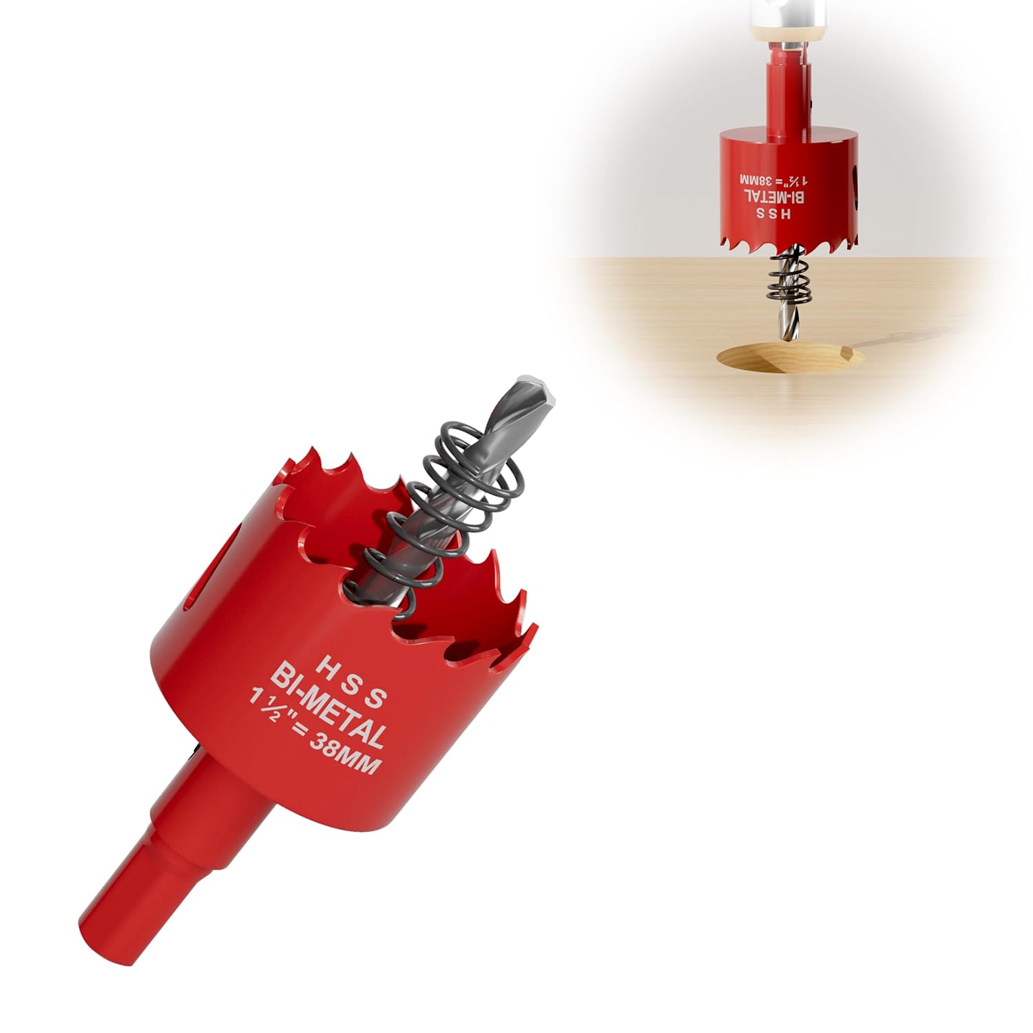 1.5" M42 Bi-Metal Hole Saw Kit with Pilot Bit for Wood Metal PVC 1 1-1/2" (38mm) Bi-Metal M42 High Speed Steel Hole Saw with Pilot Drill Bit, Smooth Cutting Edge for PVC, Drywall, Wood, Plastic, Gypsum Board, Rubber, Thin Metal