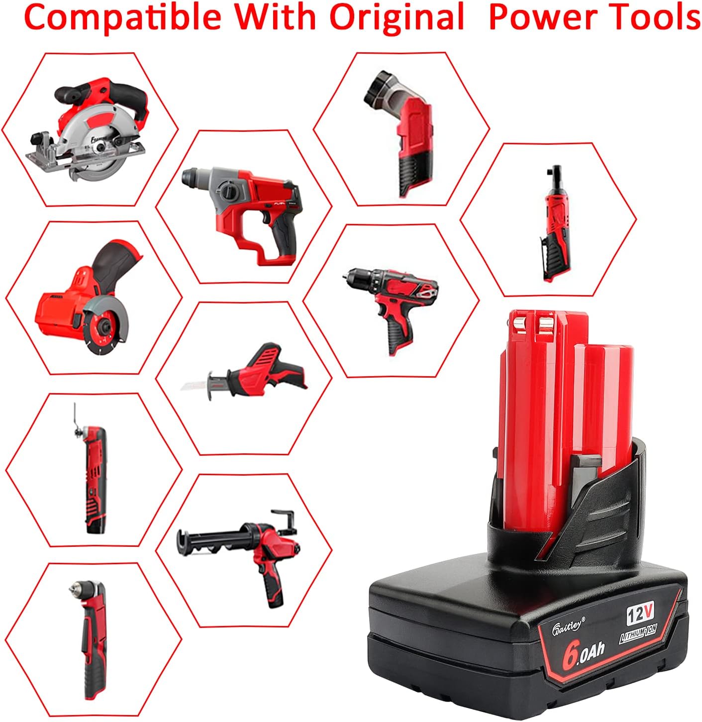 Waitley 12V 6Ah Lithium Battery for Milwaukee 48-11-2440 Tools 7 Waitley 12V 6Ah Lithium Battery for Milwaukee 48-11-2440 Tools - Image 7