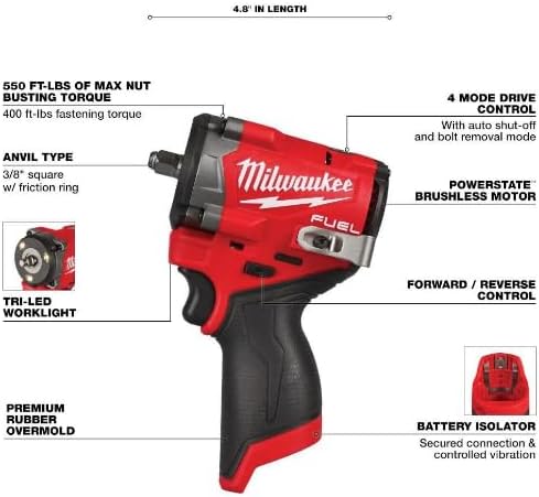 Milwaukee M12 FUEL Stubby 3/8" Impact Wrench Kit with Cart 3 Milwaukee M12 FUEL Stubby 3/8" Impact Wrench Kit with Cart - Image 3