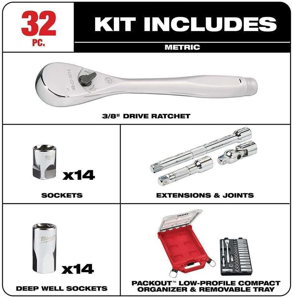 Milwaukee 32-Piece 3/8 Drive Metric Ratchet Socket PACKOUT Set 4 Milwaukee 32-Piece 3/8 Drive Metric Ratchet Socket PACKOUT Set - Image 4