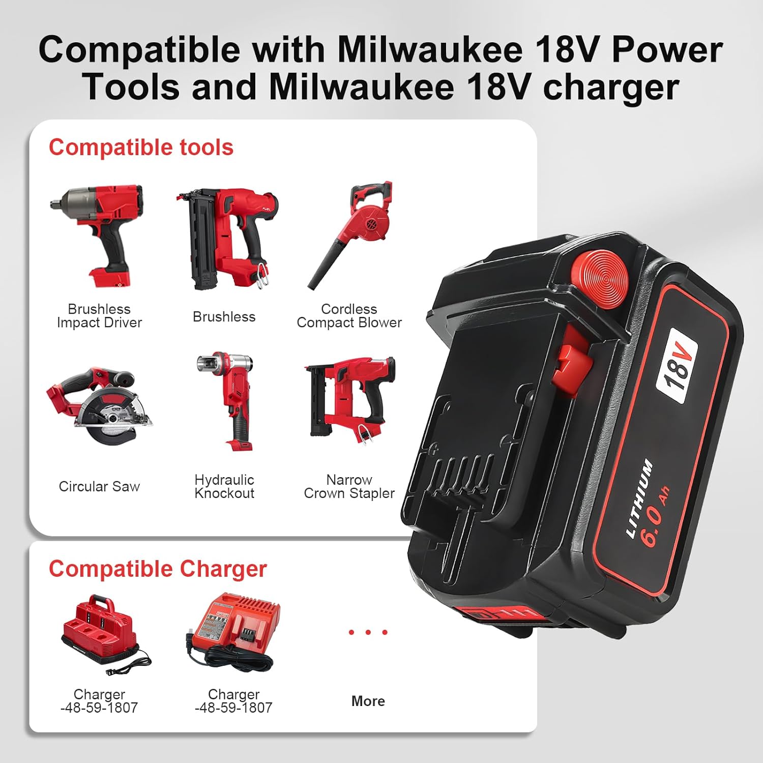 6000mAh Milwaukee M18 18V Battery 4Pack Replacement Compatible 4 6000mAh Milwaukee M18 18V Battery 4Pack Replacement Compatible - Image 4