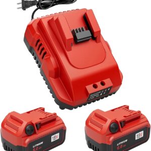 2Pack 18V 6.0Ah Replacement for Milwaukee M18 Battery and Charger Set Compatible with 48-11-1850 48-11-1852 48-11-1830 48-11-1840 Lithium Ion Battery Cordless Power Tools Yellow