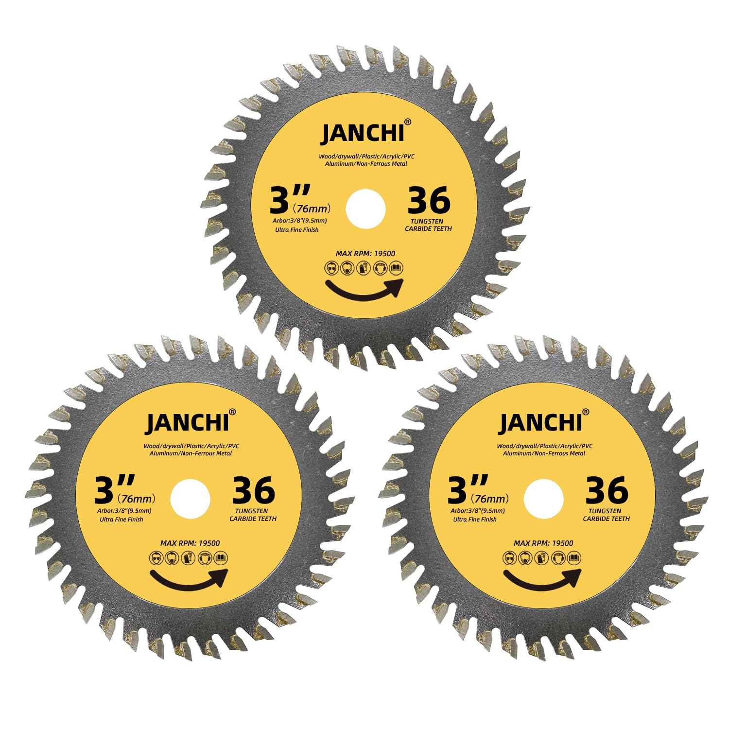 3Pack 3in 36T TCT Circular Saw Blades 75mm Wood Plastic Cutting Wheel 1 3PACK 3-Inch(75mm) 36T TCT Circular Saw Blade with 3/8-Inch(9.5mm) Arbor, Fast Clean Wood Plastic Cutting Cut-Off Wheel Compatible with Bosch Ridgid Ryobi Milwaukee Dewalt Worx Cut-Off Saw