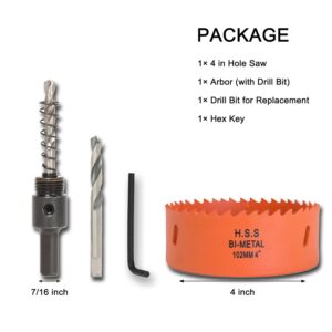 4 inch Bi-Metal Hole Saw Kit with Arbor for Wood Metal Plastic