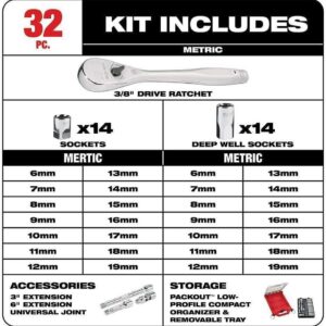 Milwaukee 32-Piece 3/8 Drive Metric Ratchet Socket PACKOUT Set