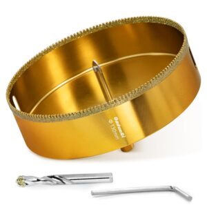 5" Serrated Diamond Hole Saw with 2Pcs Removable Pilot Bits, Easy-Align for Precise Drilling in Porcelain, Ceramic, Granite, and Marble (5" Diamond Bit for Tile)