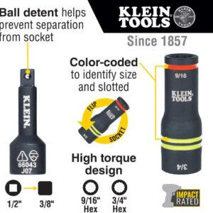 Klein Tools 3-in-1 Impact Socket 9/16 3/4 Hex 12-Point Adapter
