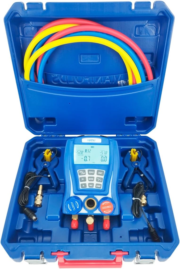 Hiatsu Digital HVAC Manifold Gauge Set 88 Refrigerants AC Kit 1 hvac tools gages