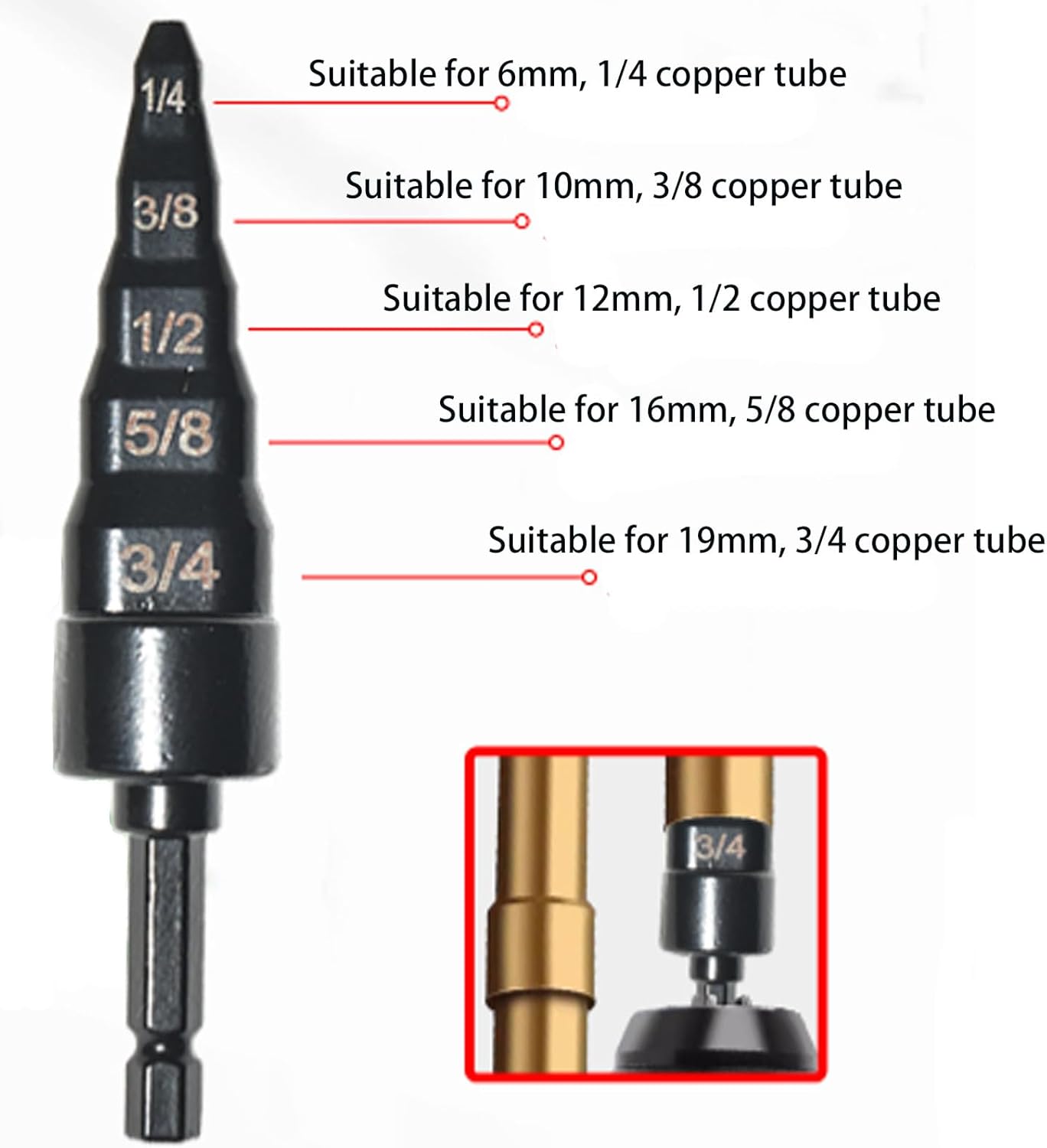 HVAC 5-in-1 Copper Pipe Swaging Tool Kit 1/4-3/4 Drill Bit Set 2 HVAC 5-in-1 Copper Pipe Swaging Tool Kit 1/4-3/4 Drill Bit Set - Image 2