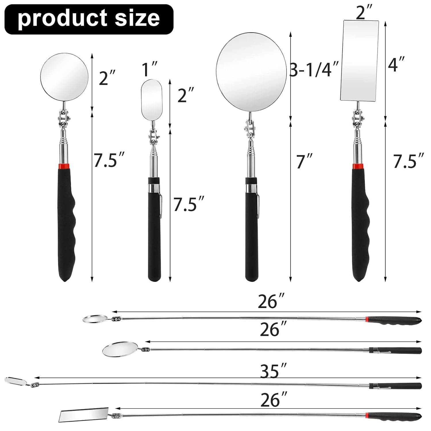 4Pack Telescoping Inspection Mirror 25in Flexible 360 Swivel Tool 2 4Pack Telescoping Inspection Mirror 25in Flexible 360 Swivel Tool - Image 2