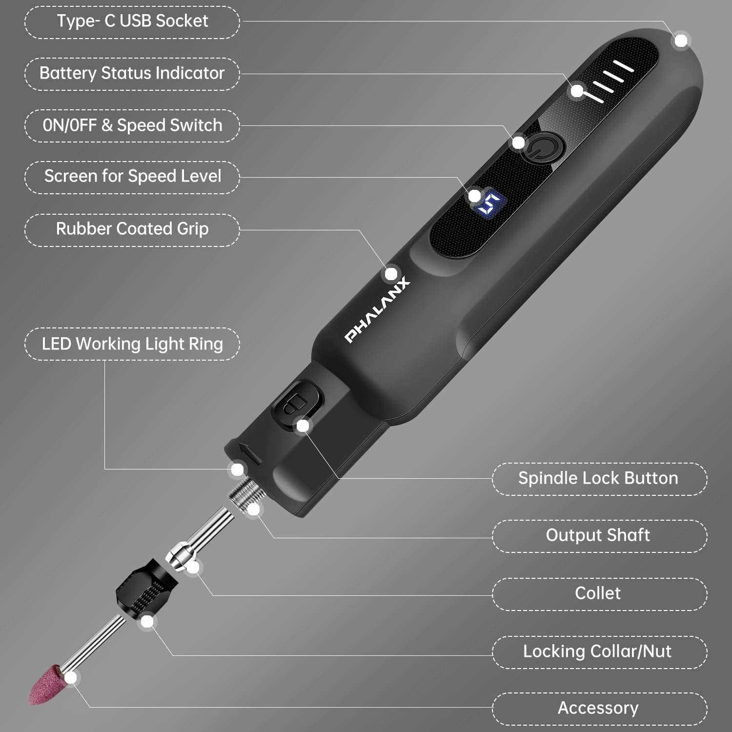 Cordless Rotary Tool Kit 20000RPM 70pc LED Light 5 Speed 3.7V 9 Cordless Rotary Tool Kit 20000RPM 70pc LED Light 5 Speed 3.7V - Image 9