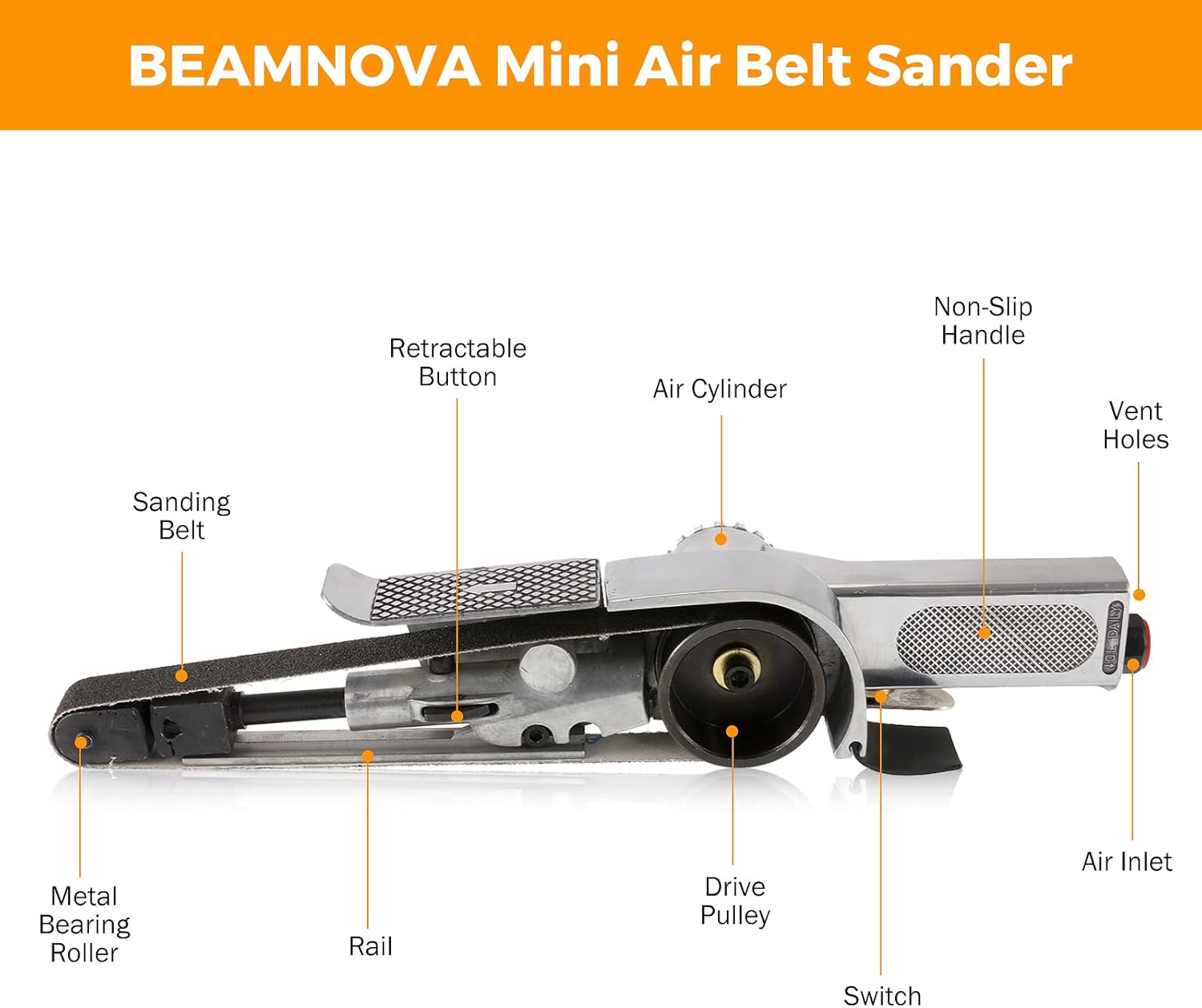 BEAMNOVA 20mm Mini Air Belt Sander with 3 Belts for Wood Metal 2 BEAMNOVA 20mm Mini Air Belt Sander with 3 Belts for Wood Metal - Image 2