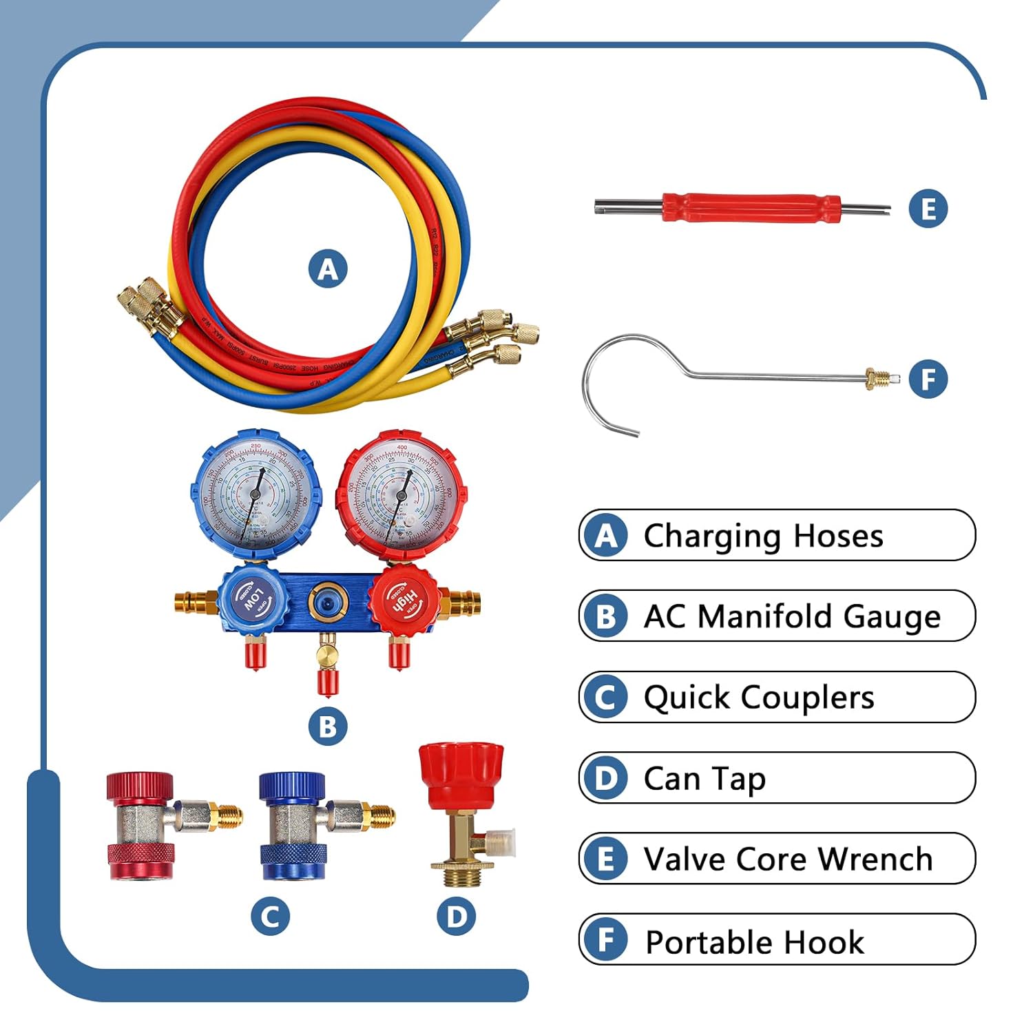 Handor 3-Way AC Manifold Gauge Set for R134A R22 R410A R404A HVAC 2 Handor 3-Way AC Manifold Gauge Set for R134A R22 R410A R404A HVAC - Image 2