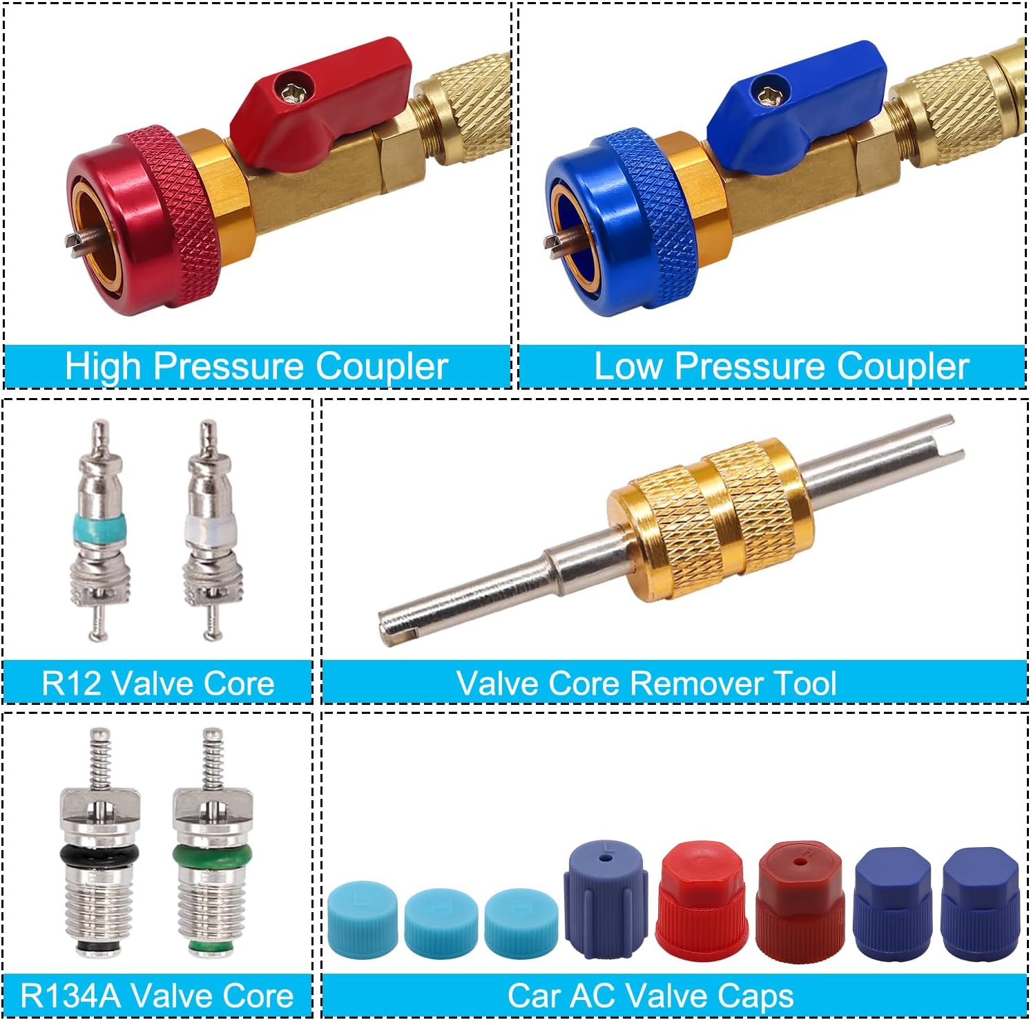 TWTADE R134A AC Valve Core Remover Tool Kit with Schrader Caps 3 TWTADE R134A AC Valve Core Remover Tool Kit with Schrader Caps - Image 3
