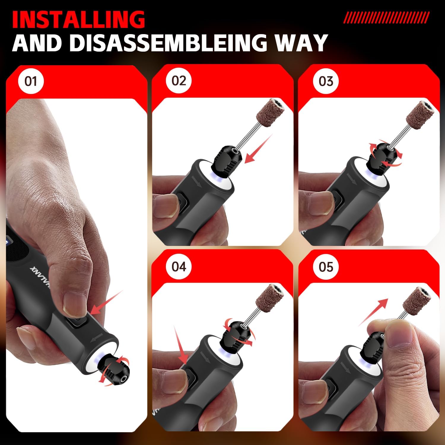 Cordless Rotary Tool Kit 20000RPM 70pc LED Light 5 Speed 3.7V 8 Cordless Rotary Tool Kit 20000RPM 70pc LED Light 5 Speed 3.7V - Image 8