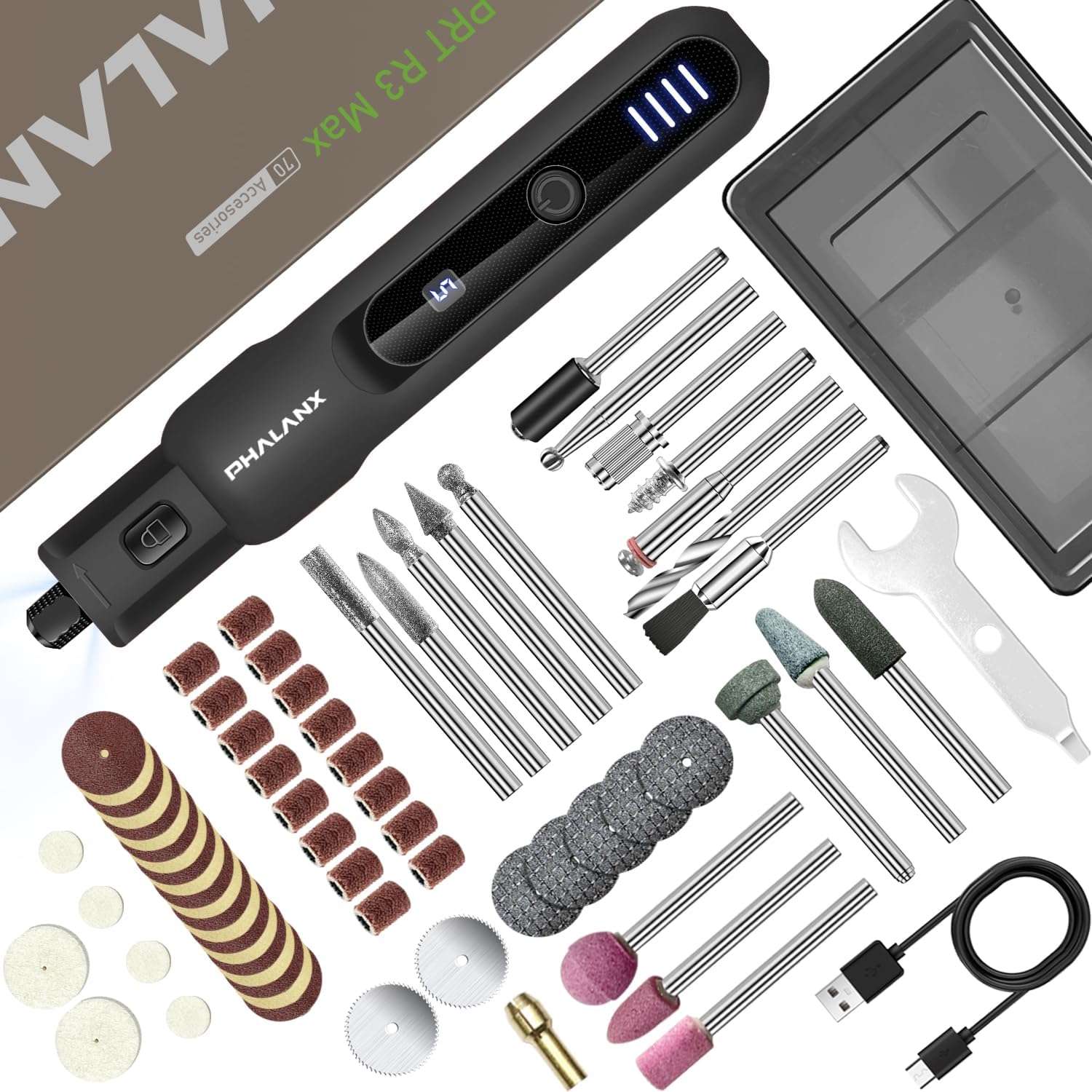 Cordless Rotary Tool Kit 20000RPM 70pc LED Light 5 Speed 3.7V 1 sander tool hobby