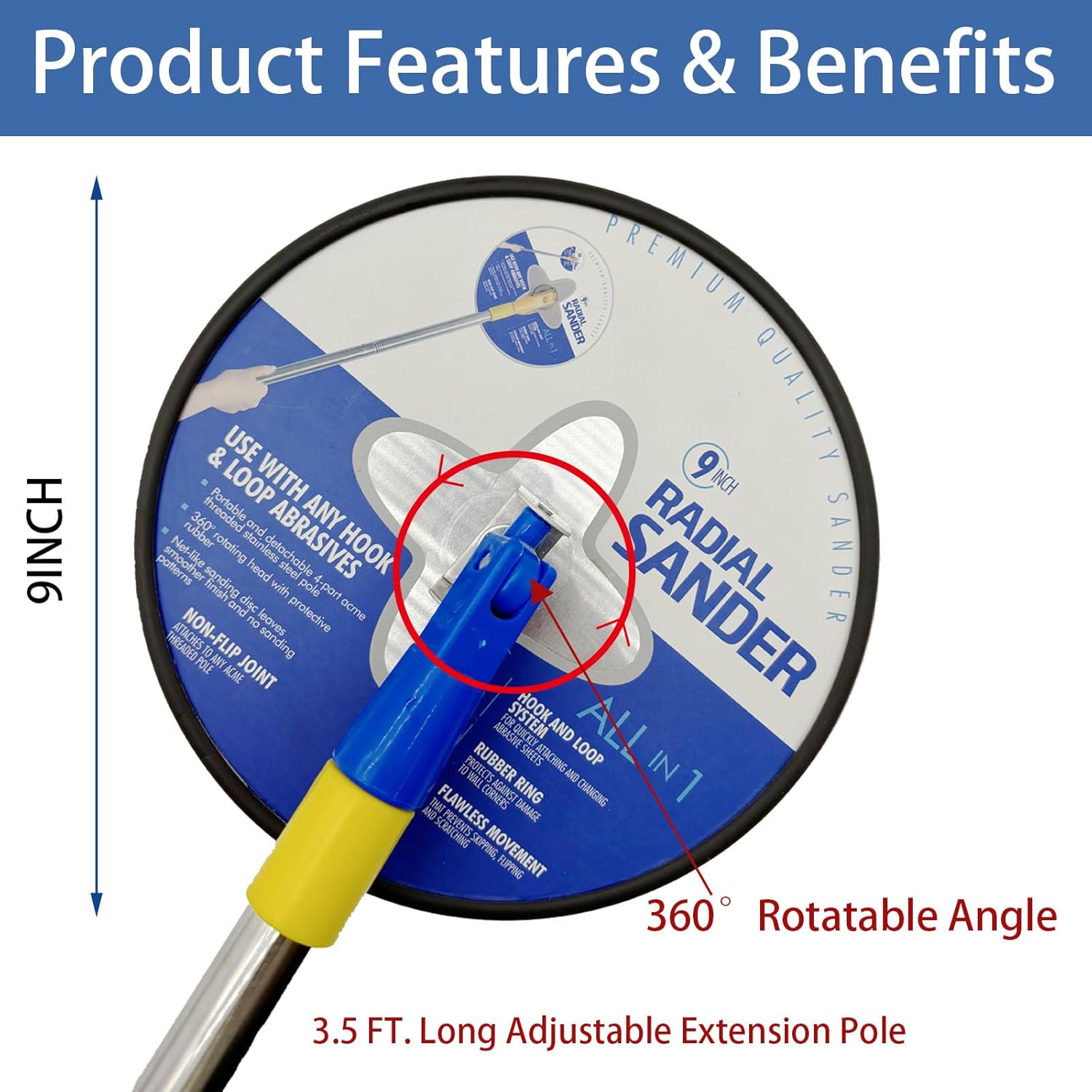 9" Drywall Sander Kit with Pole, 24 Sheets & 80-240 Grit 2 9" Drywall Sander Kit with Pole, 24 Sheets & 80-240 Grit - Image 2