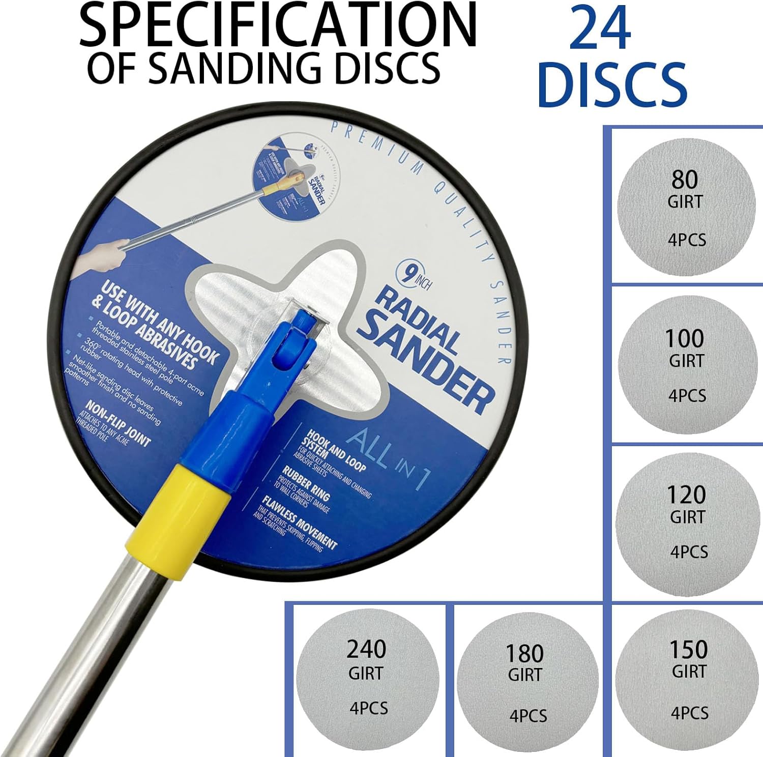 9" Drywall Sander Kit with Pole, 24 Sheets & 80-240 Grit 3 9" Drywall Sander Kit with Pole, 24 Sheets & 80-240 Grit - Image 3