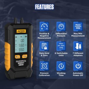AUTOOL Digital HVAC Manometer Gas Pressure Gauge Tester LCD Backlight