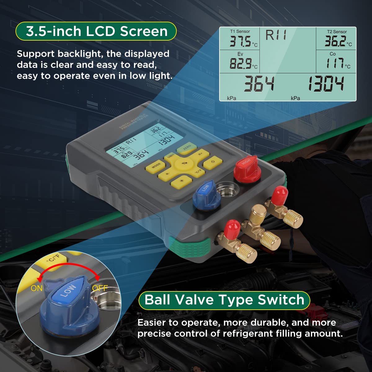 CMTOOL Digital HVAC Manifold Gauge Set 92 Refrigerants R410A R134A R22 6 CMTOOL Digital HVAC Manifold Gauge Set 92 Refrigerants R410A R134A R22 - Image 6