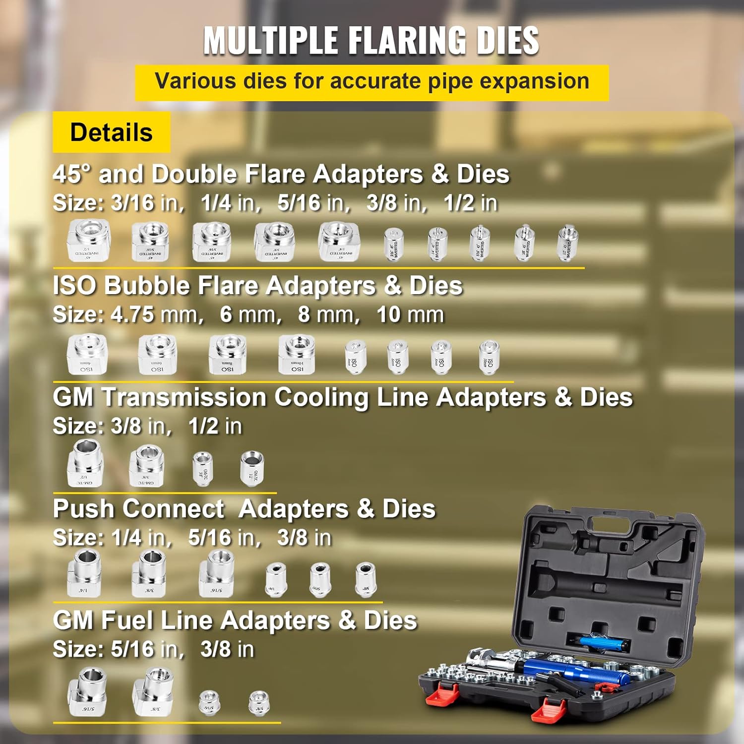 VEVOR 32PC Hydraulic Brake Flaring Tool Kit 3/16-1/2 Copper Tube 3 VEVOR 32PC Hydraulic Brake Flaring Tool Kit 3/16-1/2 Copper Tube - Image 3