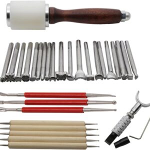 20pcs Leather Carving Leather Stamping Working Saddle Making Tools Set - DIY Hammer Swivel Leather Craft Modelling Pen & Dual Tipped Leather Craft Tool Modeling Point Pen