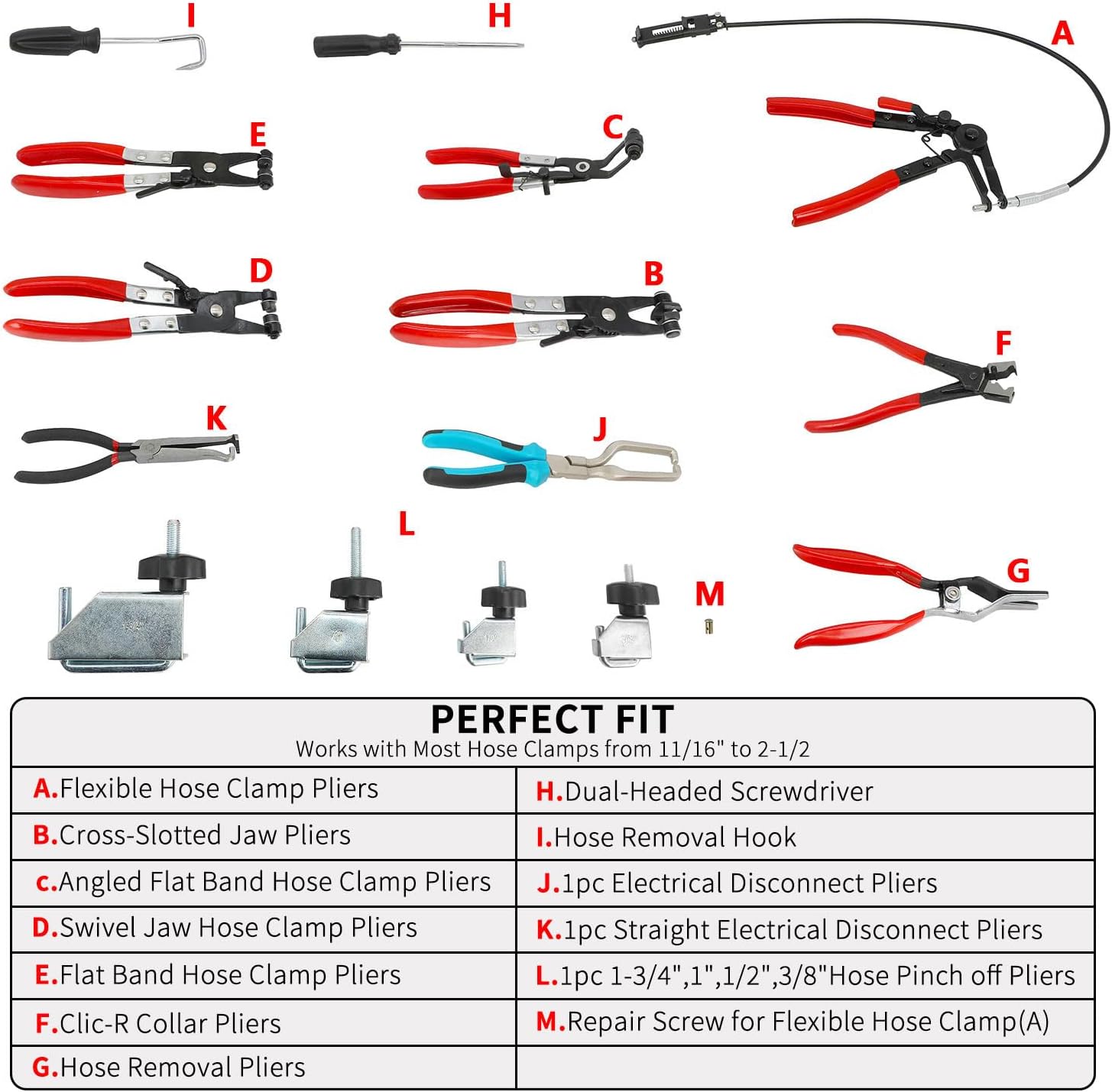DPTOOL 15pc Hose Clamp Pliers Set Automotive Coolant Radiator Tool Kit 2 DPTOOL 15pc Hose Clamp Pliers Set Automotive Coolant Radiator Tool Kit - Image 2