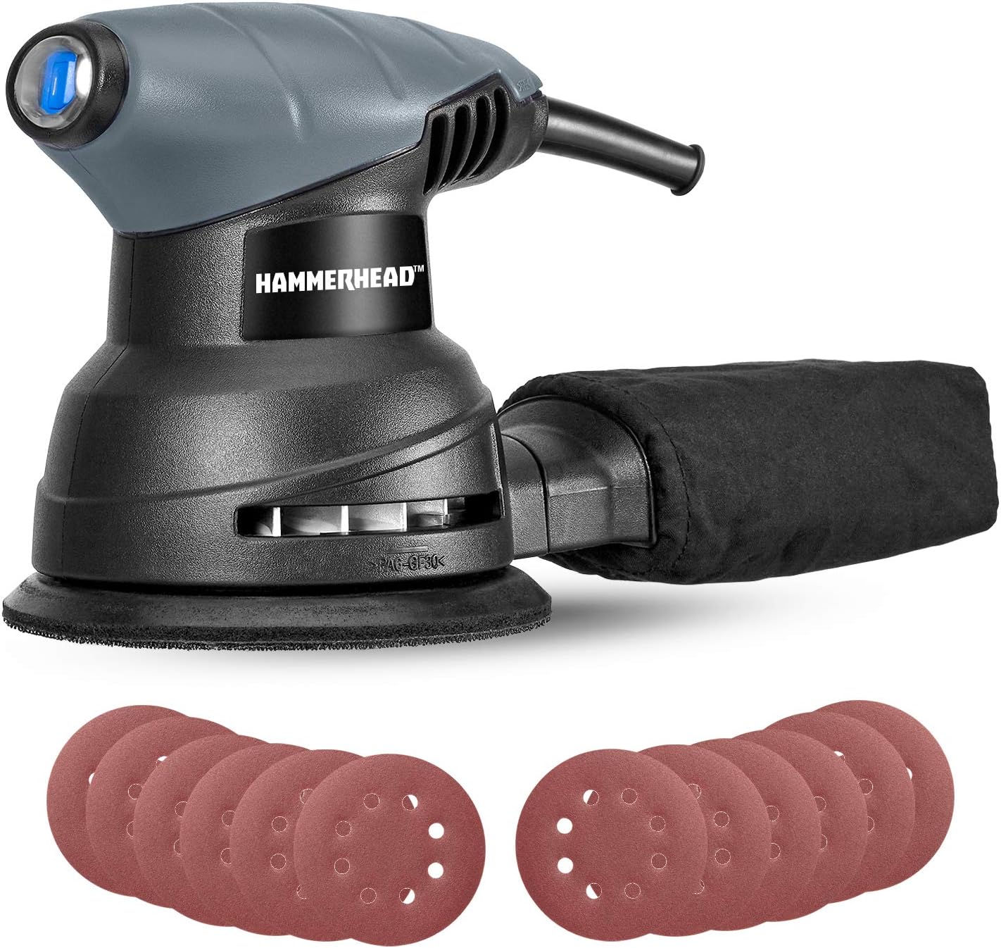 Hammerhead 2.0A 5" Random Orbit Sander with 12 Sanding Discs 1 sander tool non electric