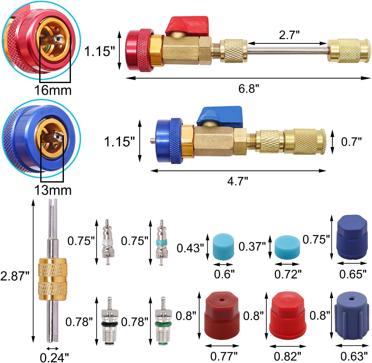 TWTADE R134A AC Valve Core Remover Tool Kit with Schrader Caps 2 TWTADE R134A AC Valve Core Remover Tool Kit with Schrader Caps - Image 2