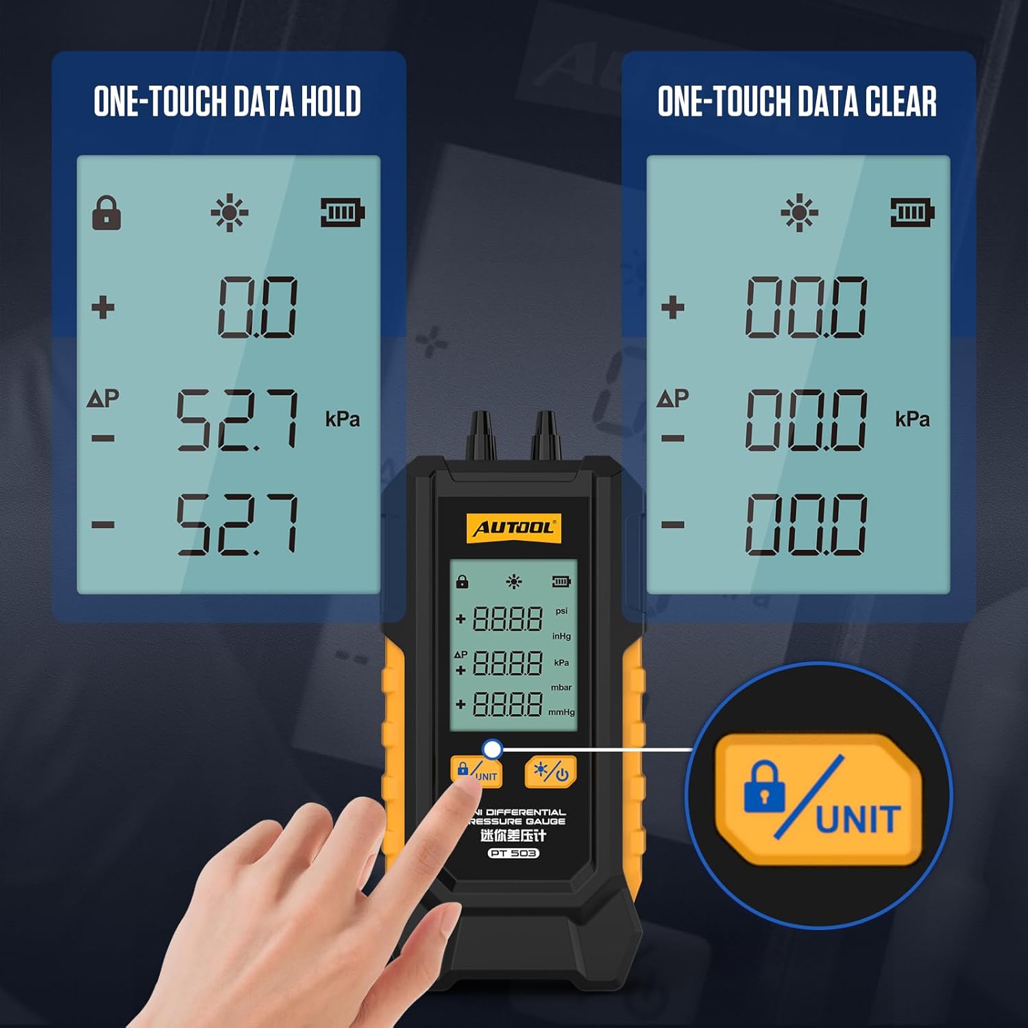 AUTOOL Digital HVAC Manometer Gas Pressure Gauge Tester LCD Backlight 5 AUTOOL Digital HVAC Manometer Gas Pressure Gauge Tester LCD Backlight - Image 5