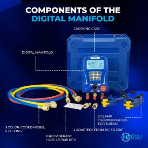 Hiatsu Digital HVAC Manifold Gauge Set 88 Refrigerants AC Kit