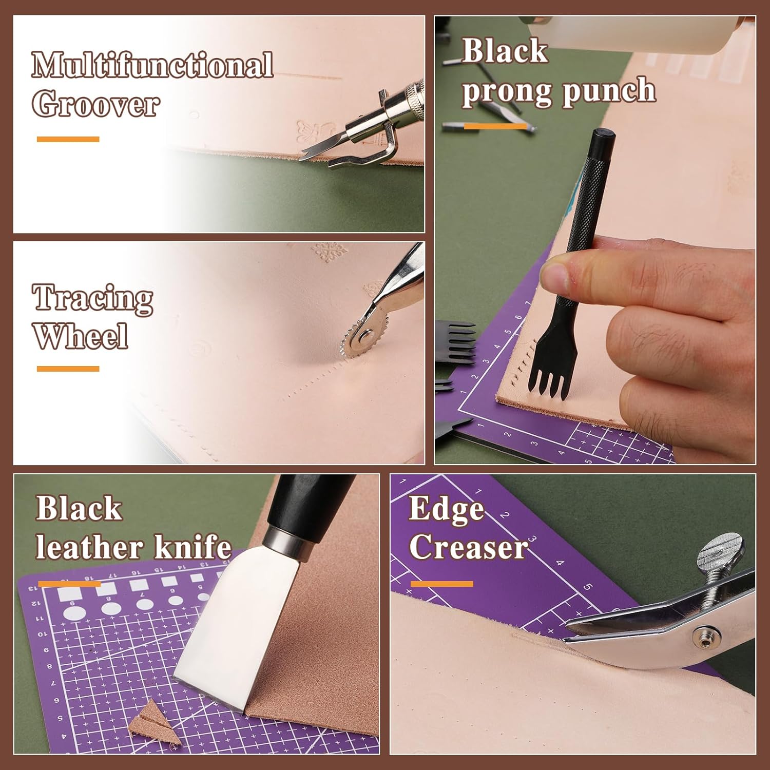 BUTUZE Leather Craft Tool Kit for Beginners with Manual Roll Bag 6 BUTUZE Leather Craft Tool Kit for Beginners with Manual Roll Bag - Image 6