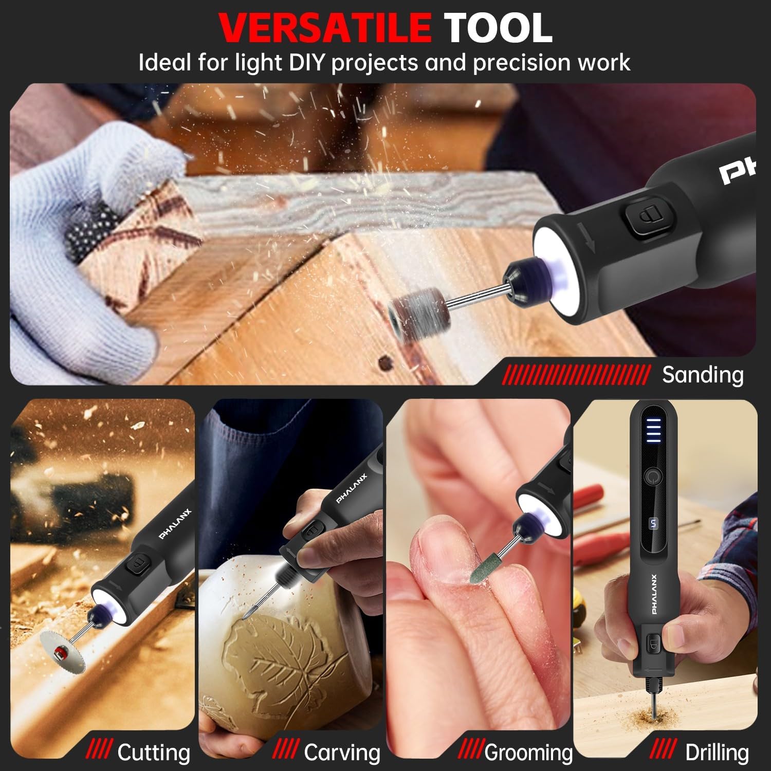 Cordless Rotary Tool Kit 20000RPM 70pc LED Light 5 Speed 3.7V 3 Cordless Rotary Tool Kit 20000RPM 70pc LED Light 5 Speed 3.7V - Image 3