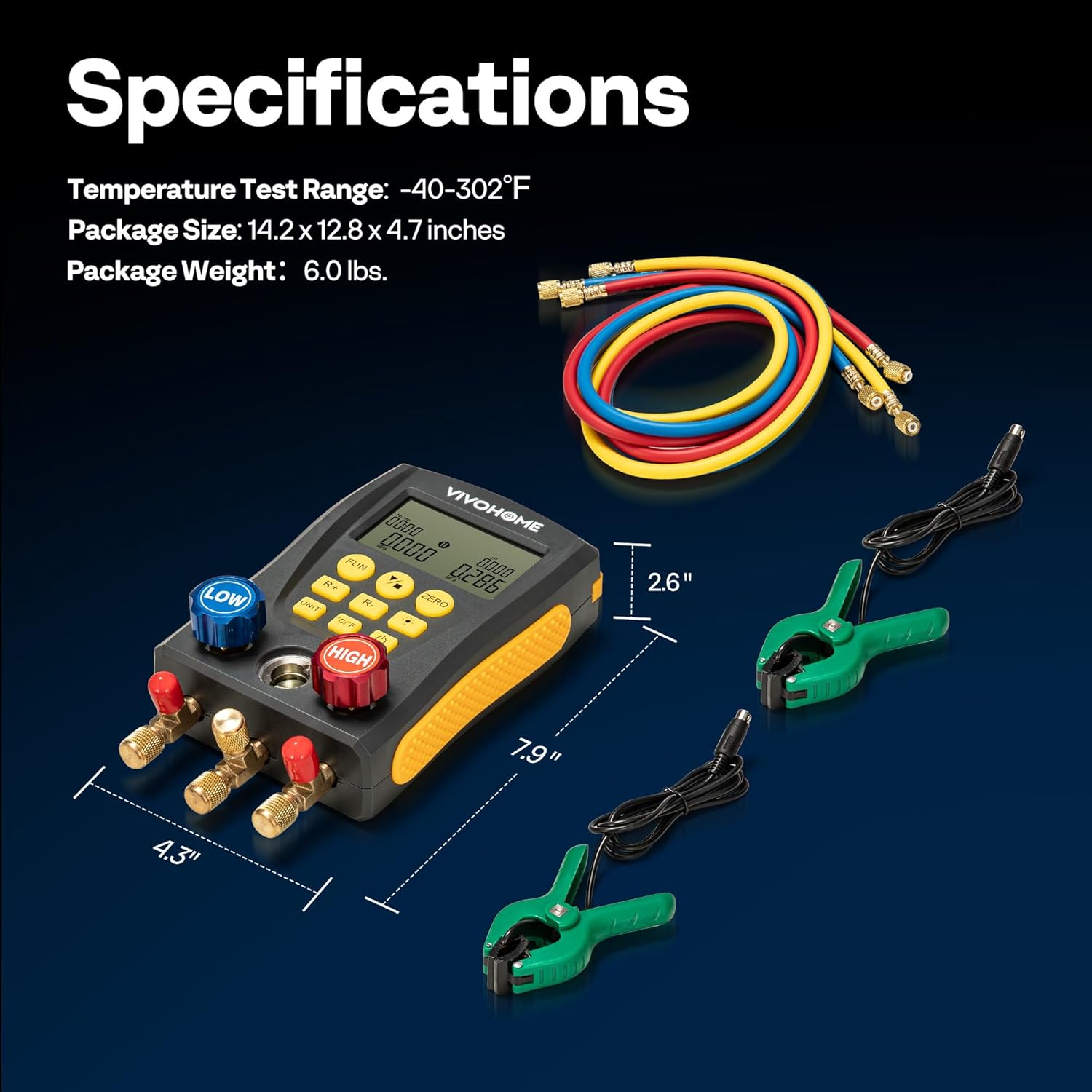 VIVOHOME Digital AC Manifold Gauge HVAC Kit with Temperature Probes 6 VIVOHOME Digital AC Manifold Gauge HVAC Kit with Temperature Probes - Image 6