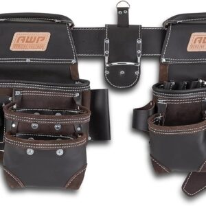 AWP TrapJaw Oil-Tan Leather Tool Belt Rig, with Leather Tool Pouch, Brown (2 Pack)