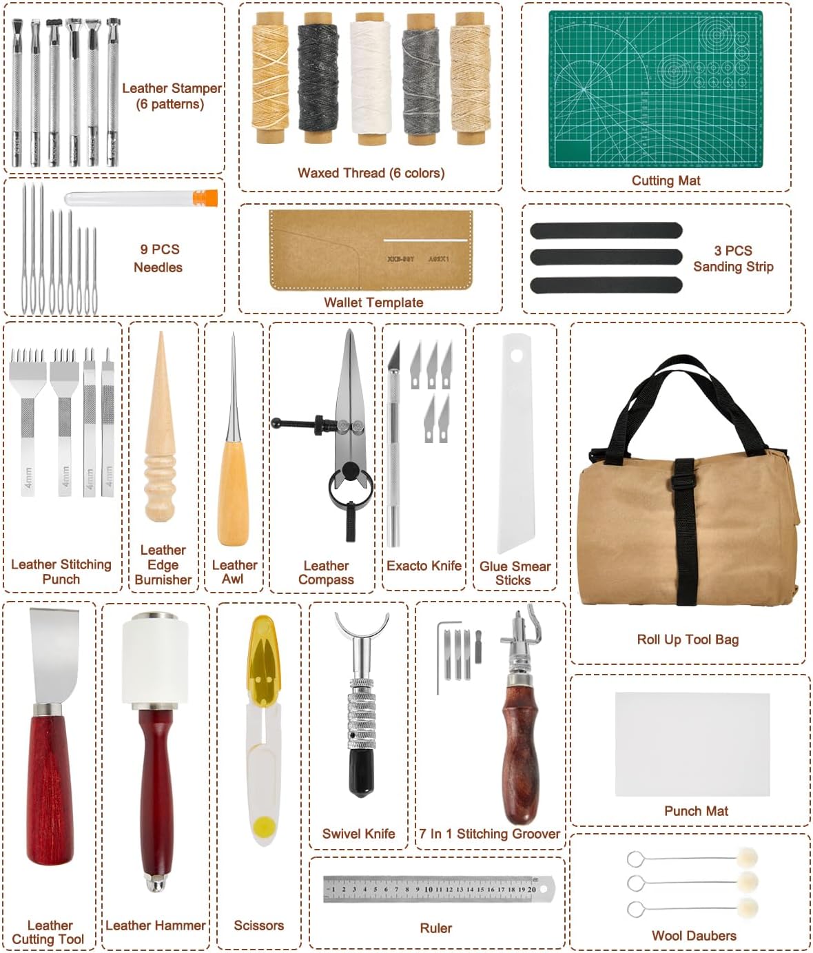 Vorhixa Leather Tool Kit - Craft Stamping Sewing Set for Beginners 2 Vorhixa Leather Tool Kit - Craft Stamping Sewing Set for Beginners - Image 2