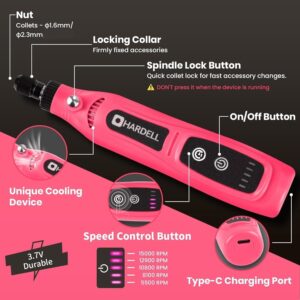 HARDELL Mini Rotary Tool Kit 43pc 5-Speed USB-C Cordless Pink