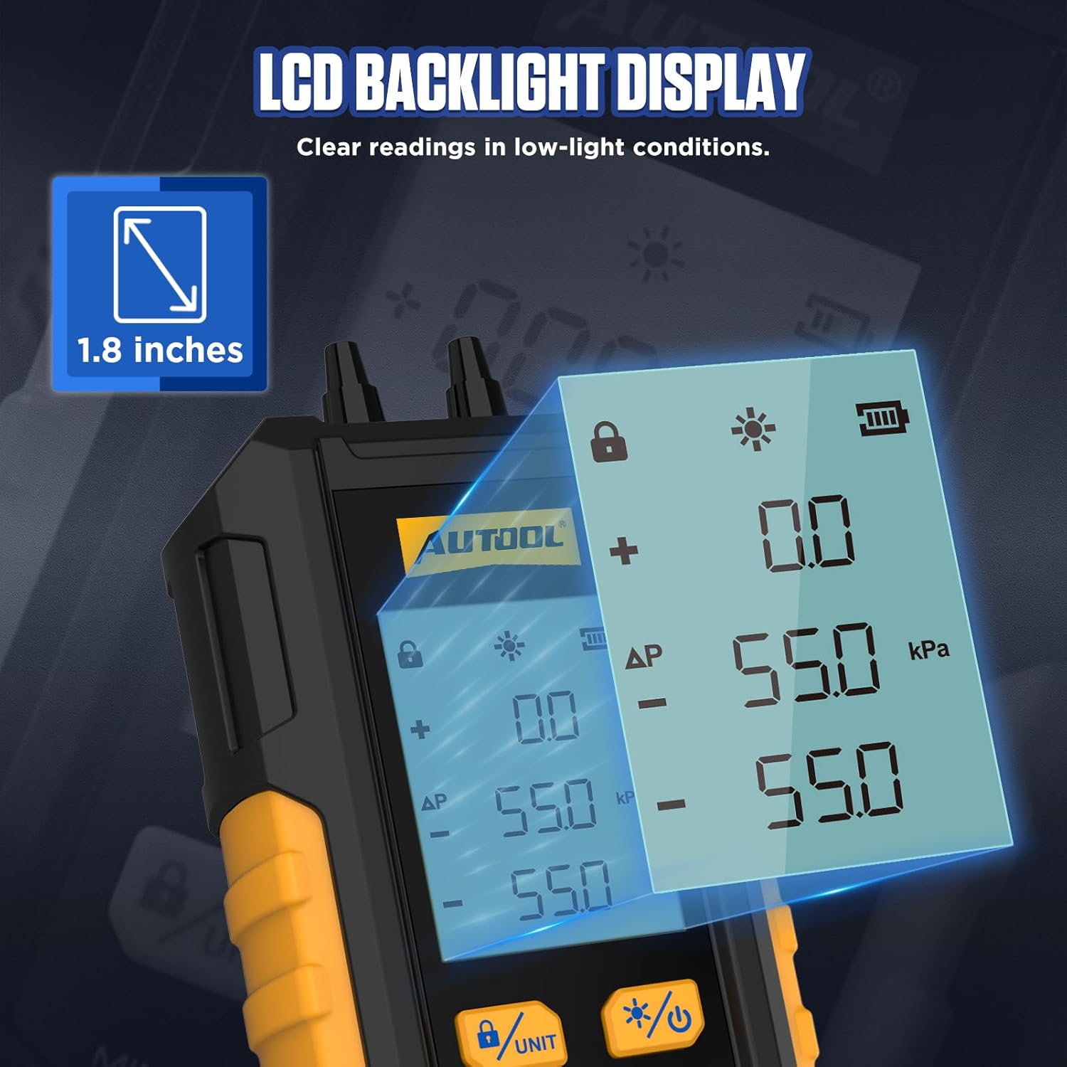 AUTOOL Digital HVAC Manometer Gas Pressure Gauge Tester LCD Backlight 6 AUTOOL Digital HVAC Manometer Gas Pressure Gauge Tester LCD Backlight - Image 6