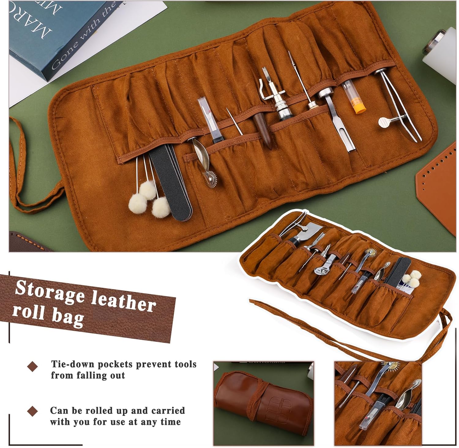 BUTUZE Leather Craft Tool Kit for Beginners with Manual Roll Bag 2 BUTUZE Leather Craft Tool Kit for Beginners with Manual Roll Bag - Image 2