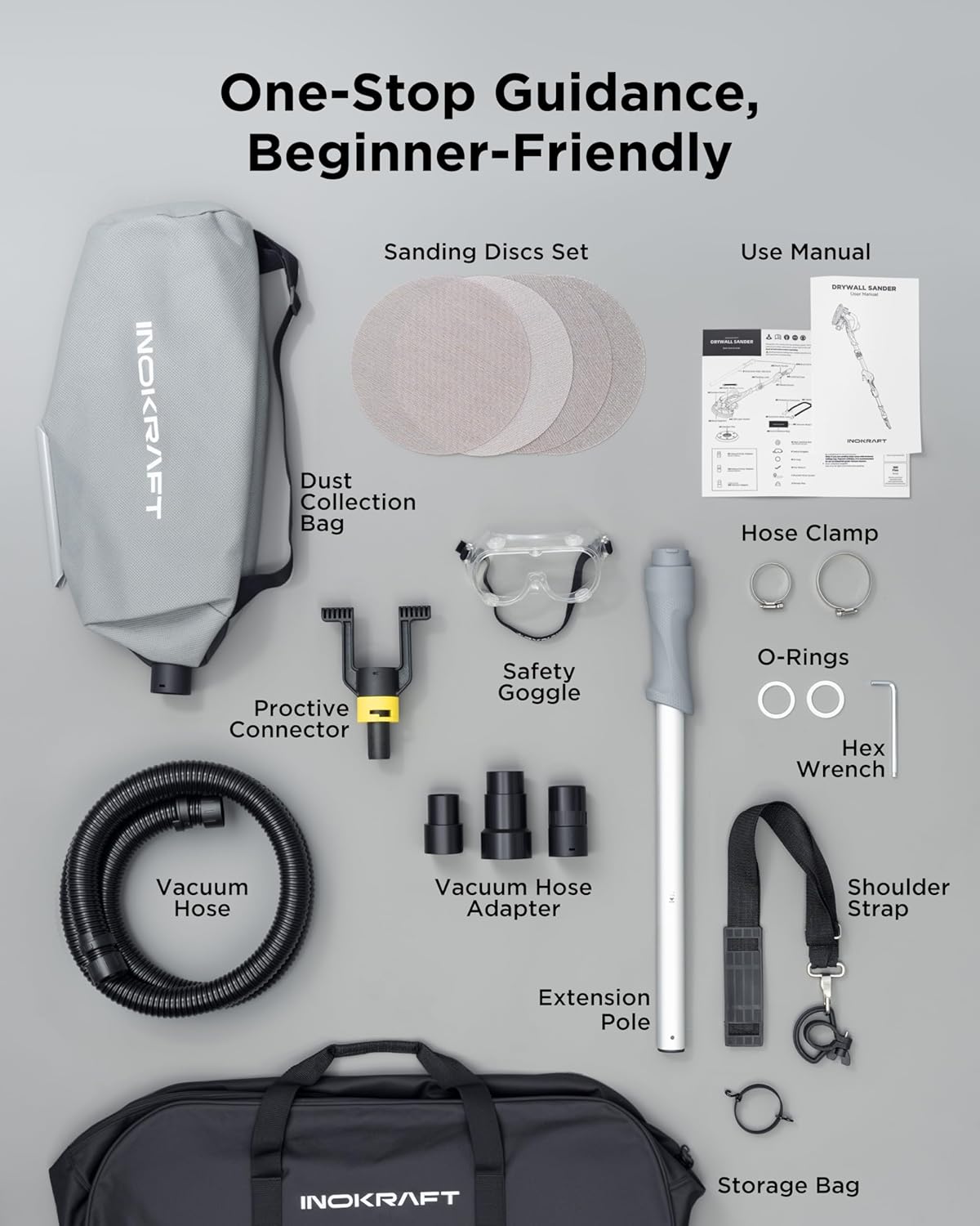 820W Drywall Sander with Vacuum LED Light ETL Certified Tool Kit 7 820W Drywall Sander with Vacuum LED Light ETL Certified Tool Kit - Image 7