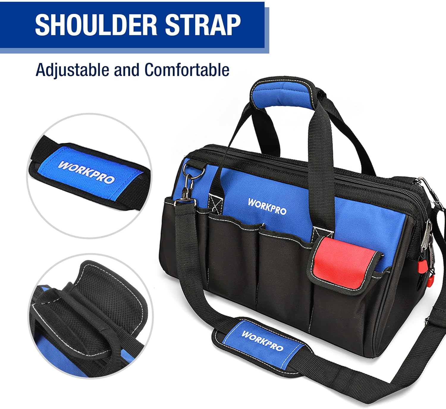WORKPRO 18" Wide Mouth Tool Bag with Shoulder Strap & Sturdy Base 6 WORKPRO 18" Wide Mouth Tool Bag with Shoulder Strap & Sturdy Base - Image 6