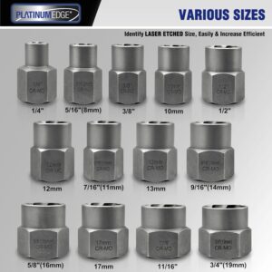 PLATINUMEDGE 13PC Impact Bolt Extractor Set Stripped Nut Remover Tool Kit Cr-Mo