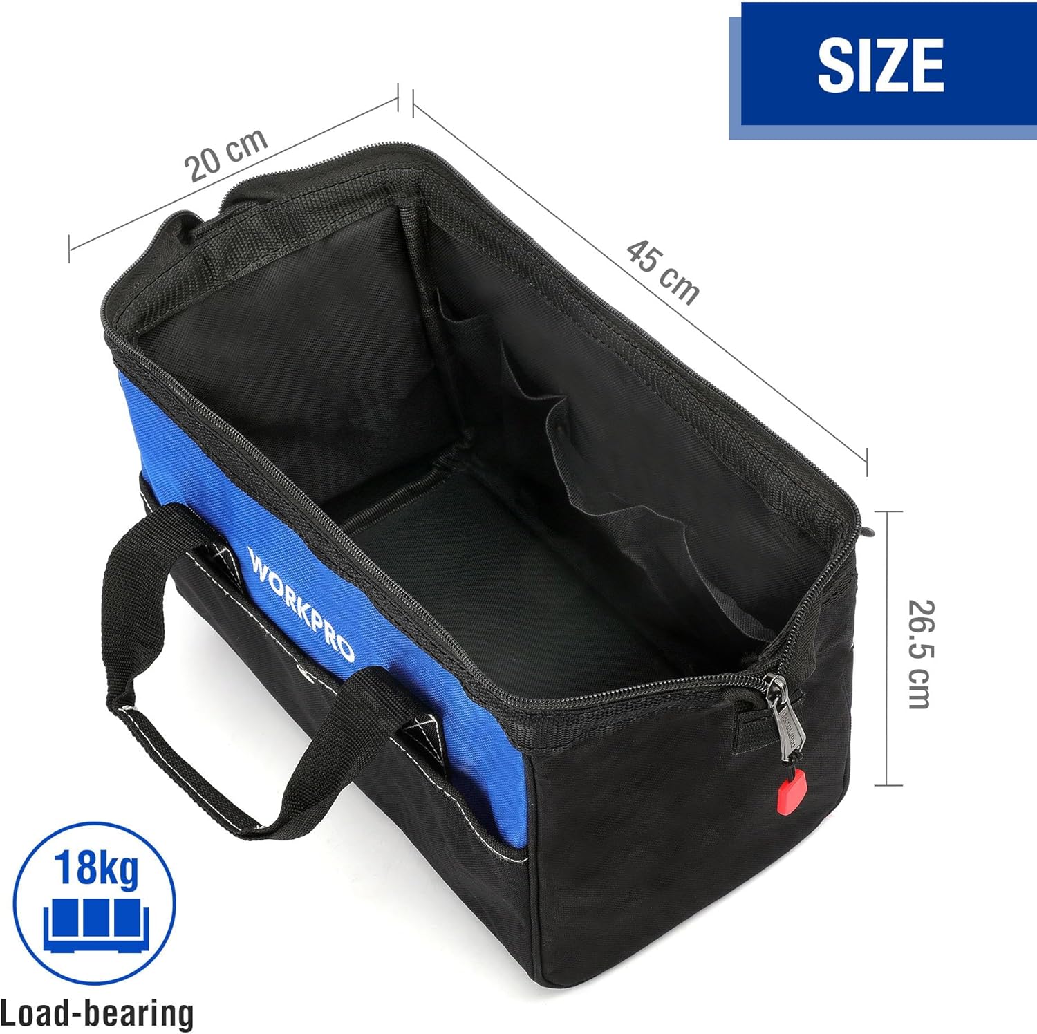 WORKPRO 18" Wide Mouth Tool Bag with Shoulder Strap & Sturdy Base 7 WORKPRO 18" Wide Mouth Tool Bag with Shoulder Strap & Sturdy Base - Image 7