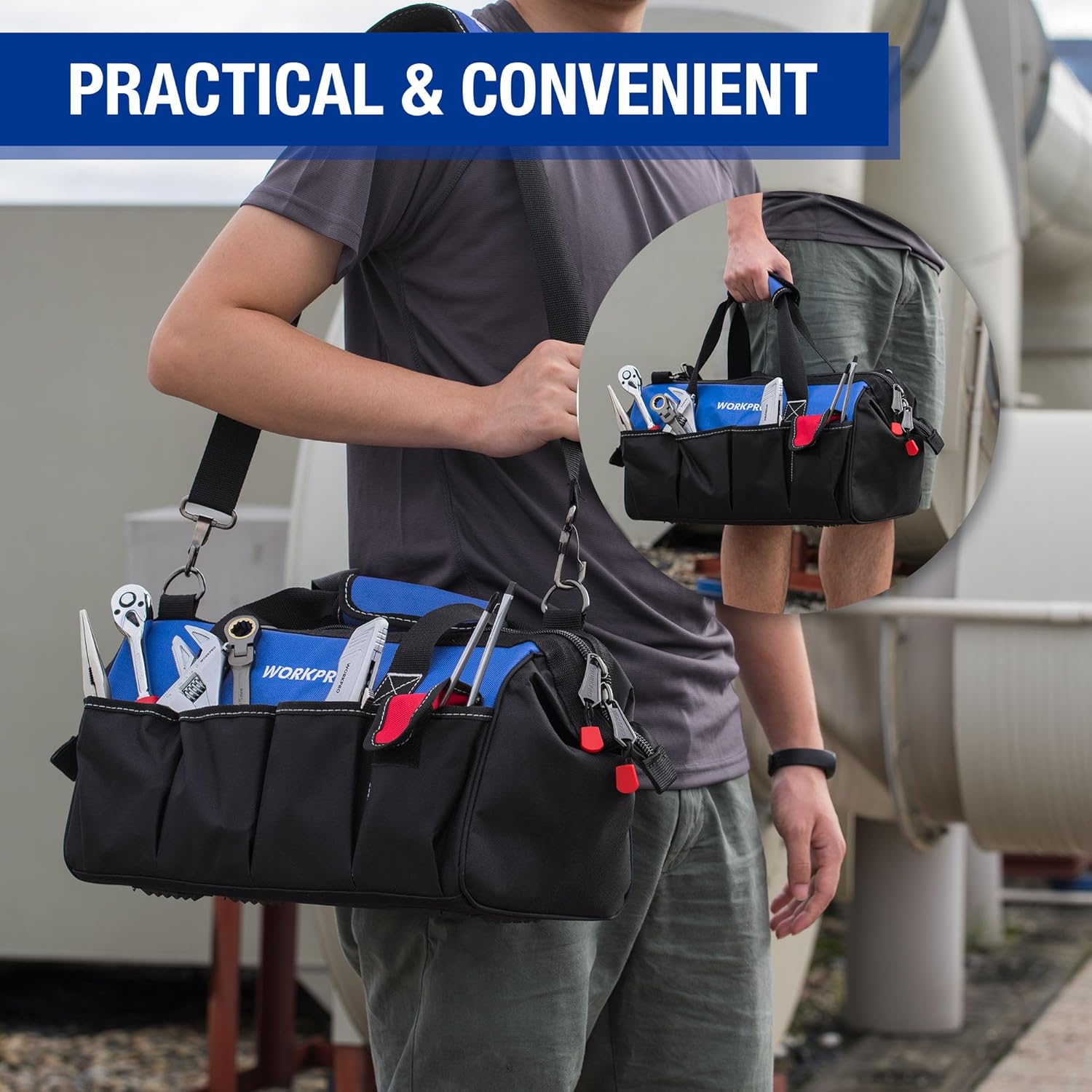 WORKPRO 18" Wide Mouth Tool Bag with Shoulder Strap & Sturdy Base 8 WORKPRO 18" Wide Mouth Tool Bag with Shoulder Strap & Sturdy Base - Image 8