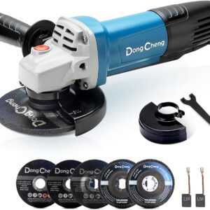 DongCheng Angle Grinder 4-1/2 inch 6.7-Amp Paddle Switch 11800RPM Power Electric Grinder Tools with Cutting & Grinding Wheels, Flap Discs, Auxiliary Handle for Metal & Rust Removal, Beginner-Friendly