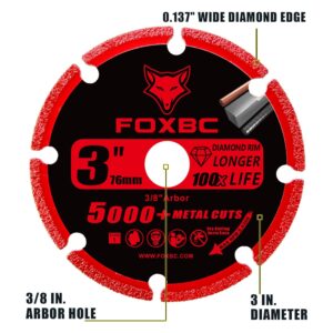 FOXBC 3″ Diamond Cut Off Wheel 5000 Cuts Metal Rebar Steel 3 Pack