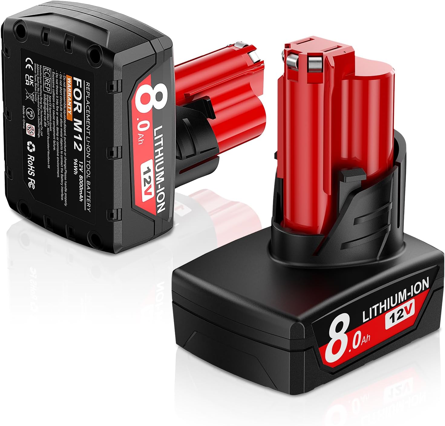 Milwaukee M12 8.0Ah Lithium Battery 2Pack 12V Replacement 48-11-2420 1 Upgraded 2Pack 8.0Ah 12V Replacement for Milwaukee M12 Lithium-ion Battery M-12 48-11-2420 48-11-2411 48-11-2440 48-11-2402 48-11-2401 48-11-2425 Compatible with Milwaukee 12 Volt Cordless Power Tools
