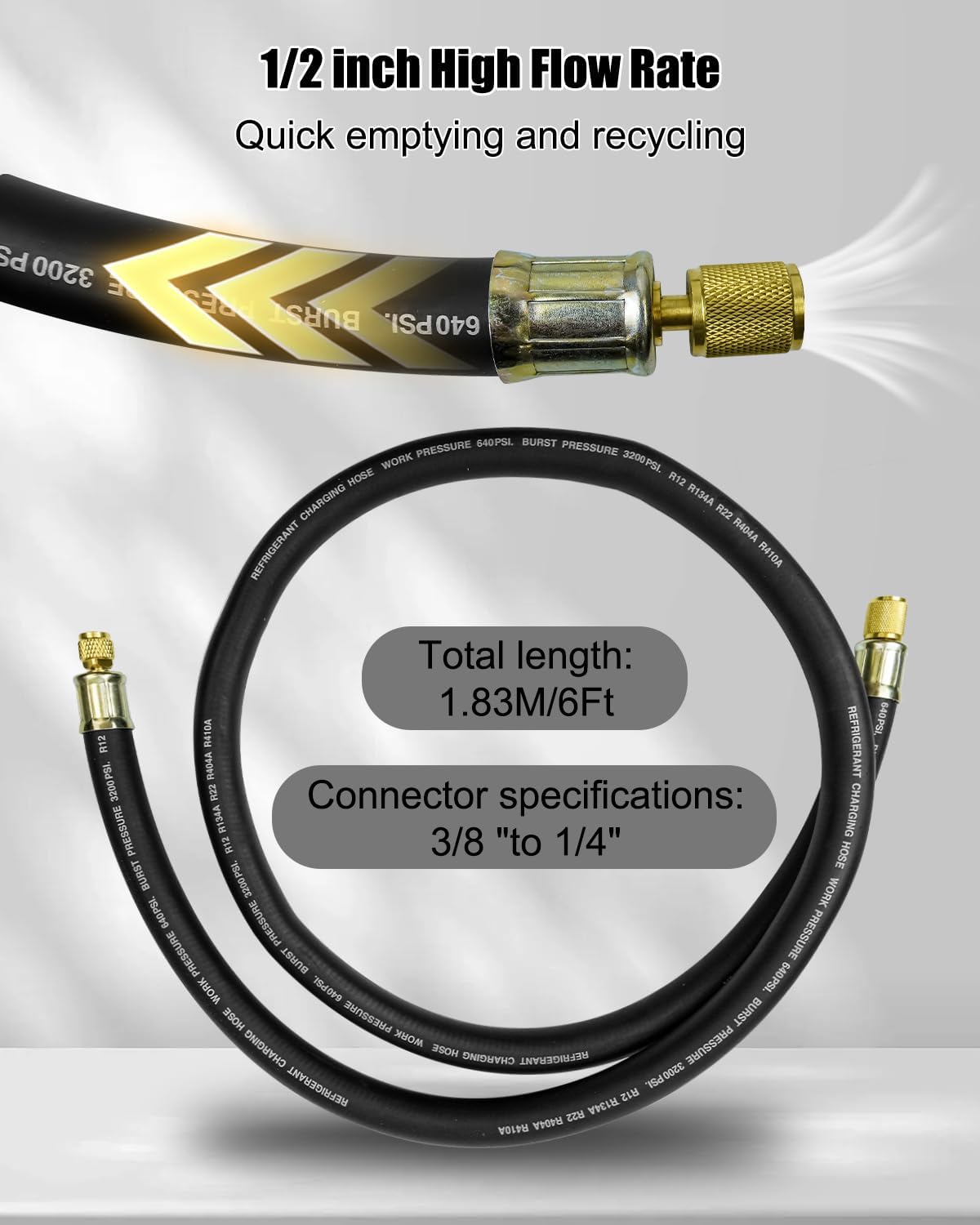 6FT HVAC Vacuum Hose Kit R410A 1/2" Refrigerant Evacuation Tool 2 6FT HVAC Vacuum Hose Kit R410A 1/2" Refrigerant Evacuation Tool - Image 2